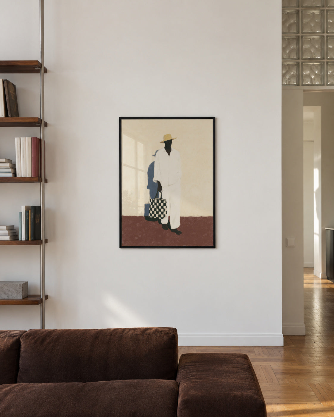 White Suit Walk III - Framed poster in an interior