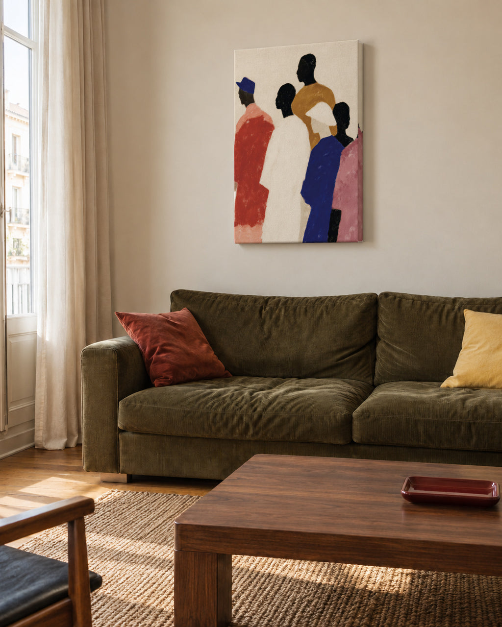 Crowded Colors III - Unframed canvas in an interior