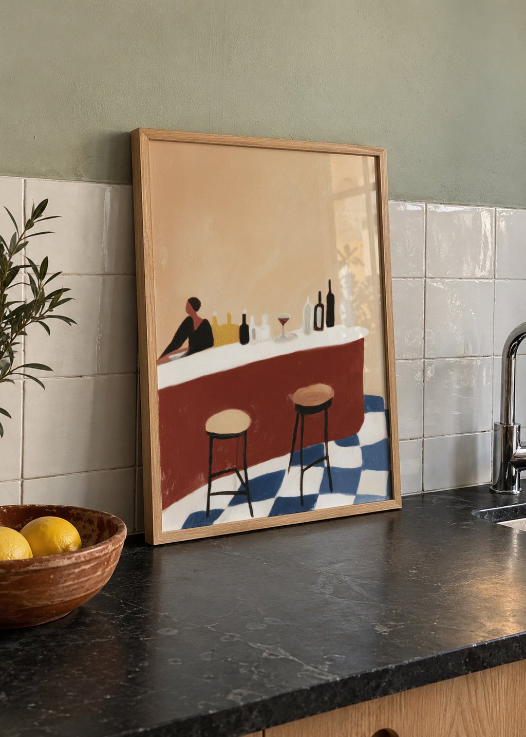 Evening Bar - Framed poster in an interior