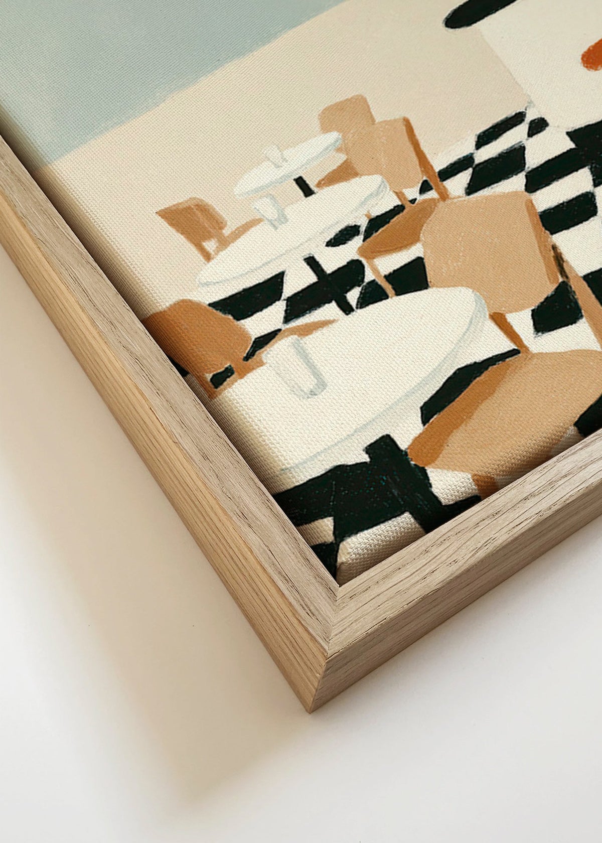 Cuadro de cocina con suelo ajedrezado y barra minimalista – Canvas detail