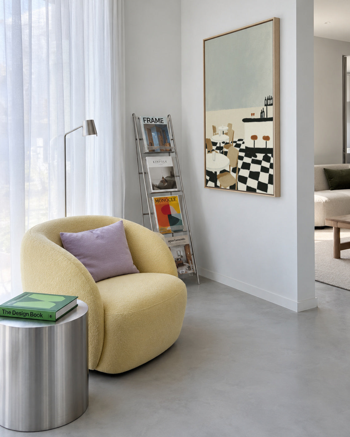 Checkerboard Patio - Framed canvas in an interior