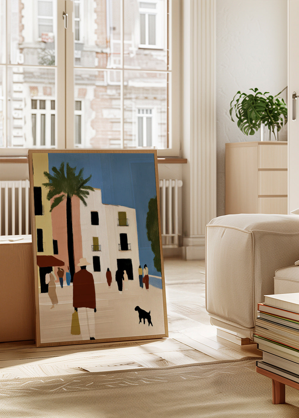 Cuadro de ciudades con paseo mediterráneo y palmera – Product1