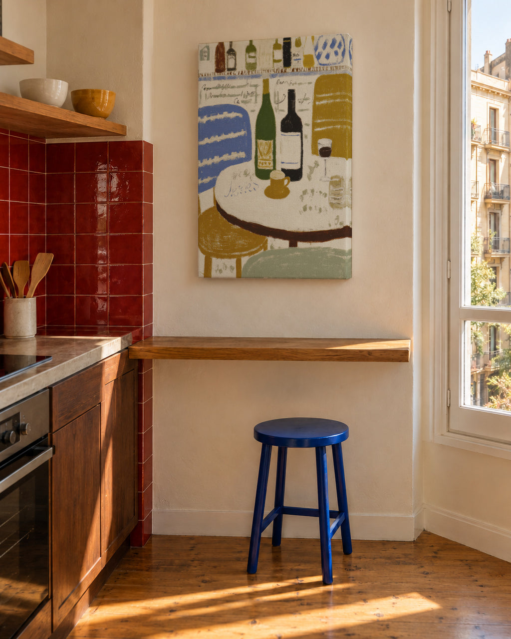 Bistro Table Still Life - Unframed canvas in an interior