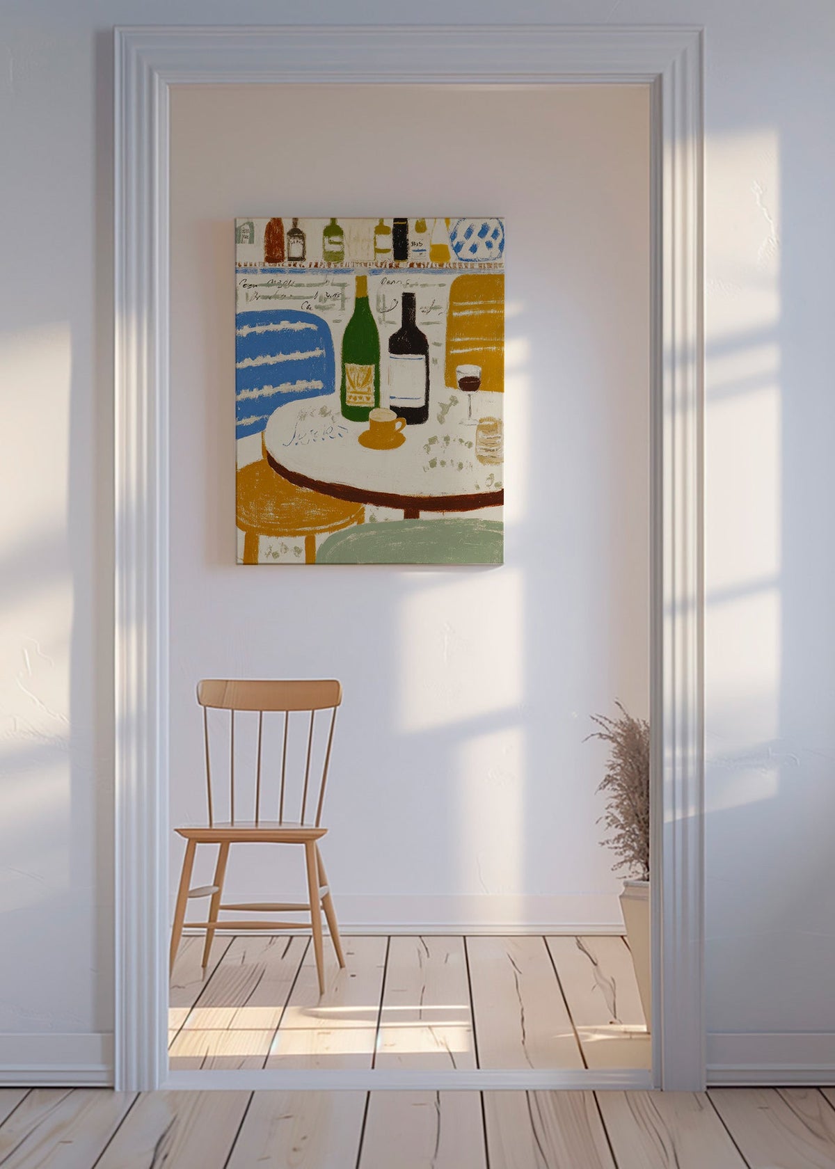Cuadro de cocina con botellas y taza bistró – Canvas