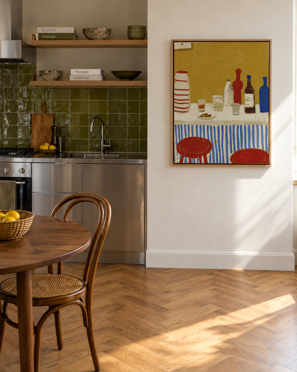 Blue Striped Bar - Framed canvas in an interior
