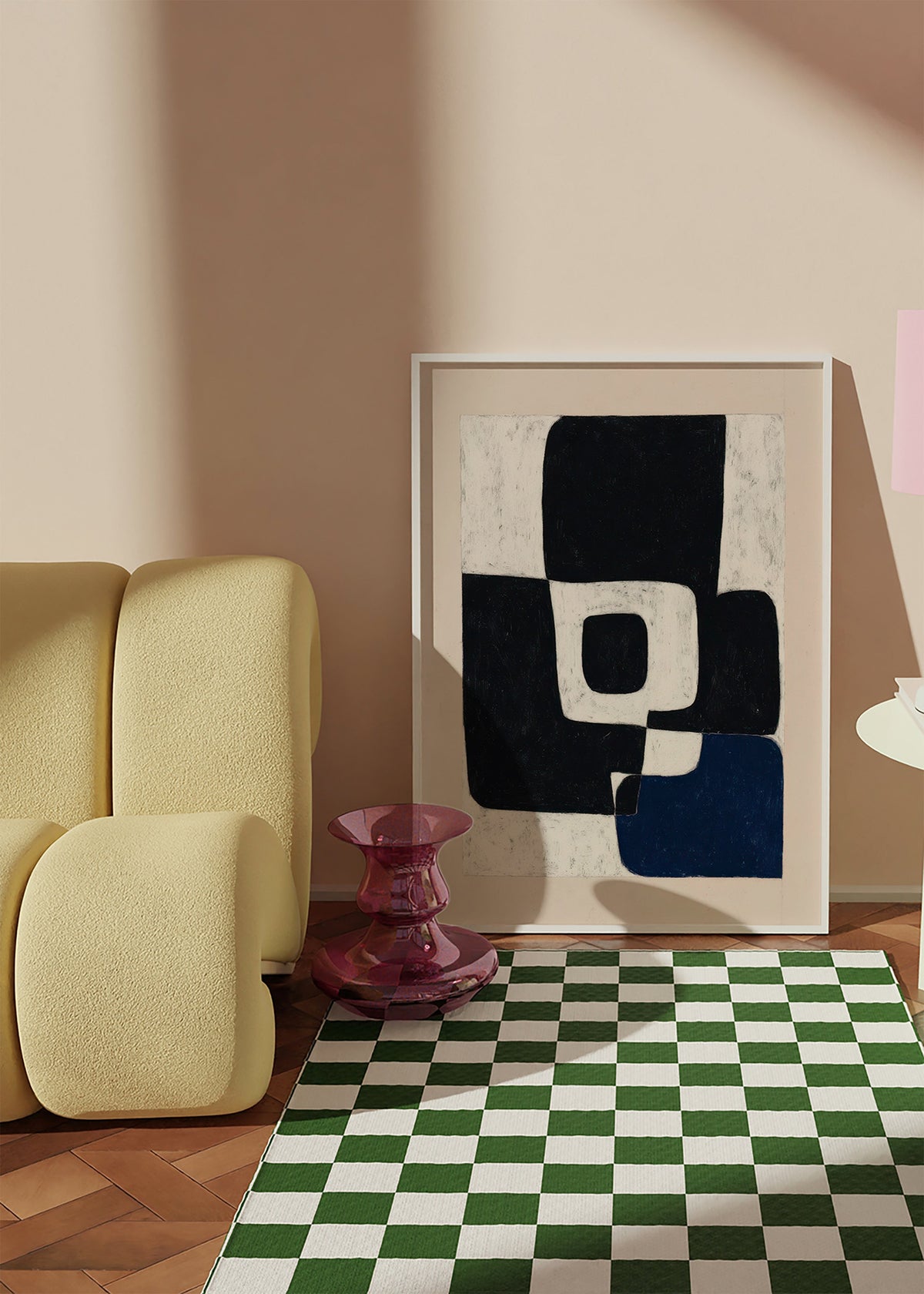 Cuadro abstracto con bloques negros y acento azul – Product1