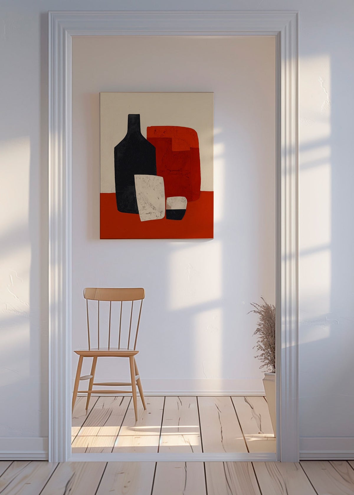Cuadro de cocina geométrico con botella y copas – Canvas