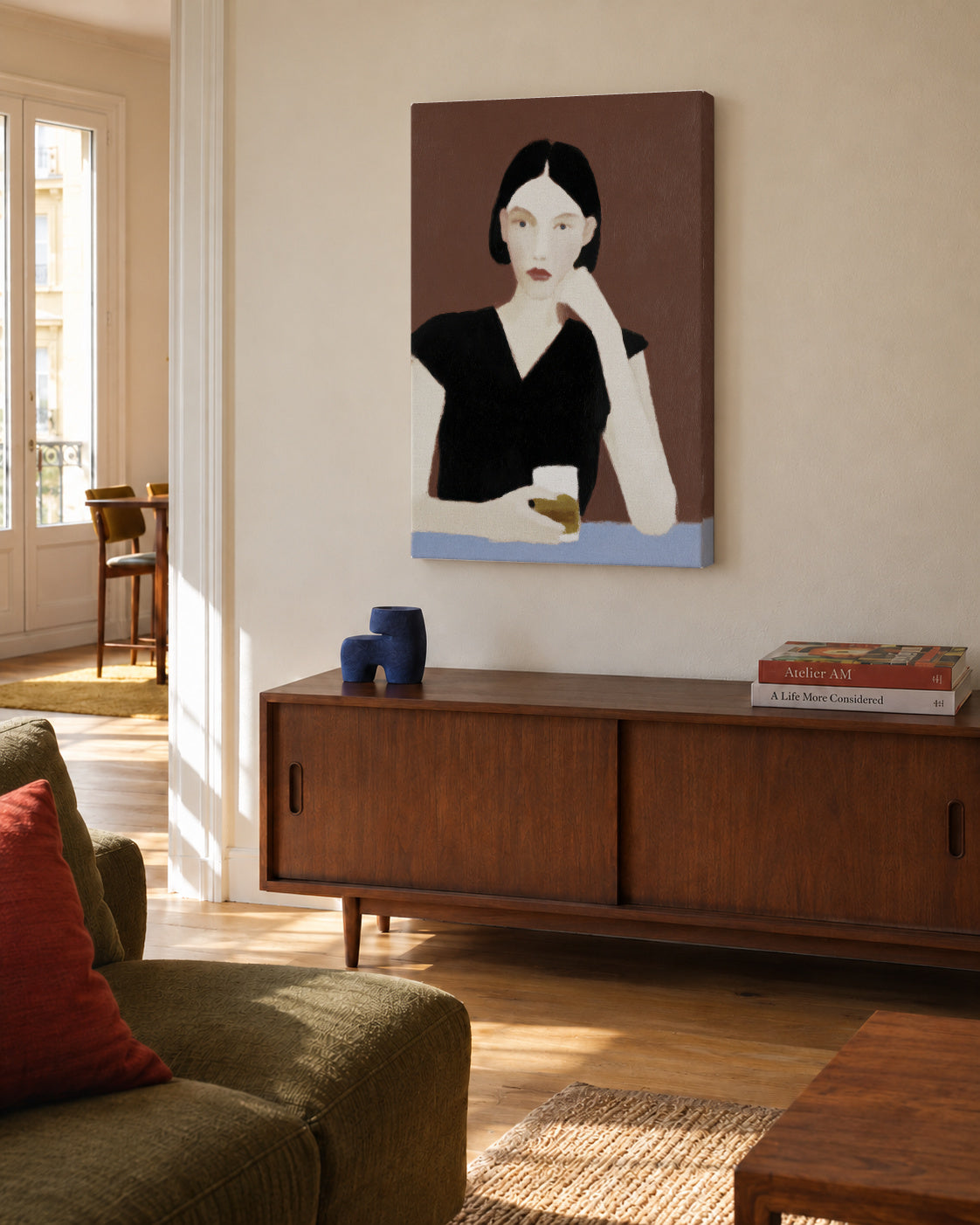 The Pensive Drinker - Unframed canvas in an interior