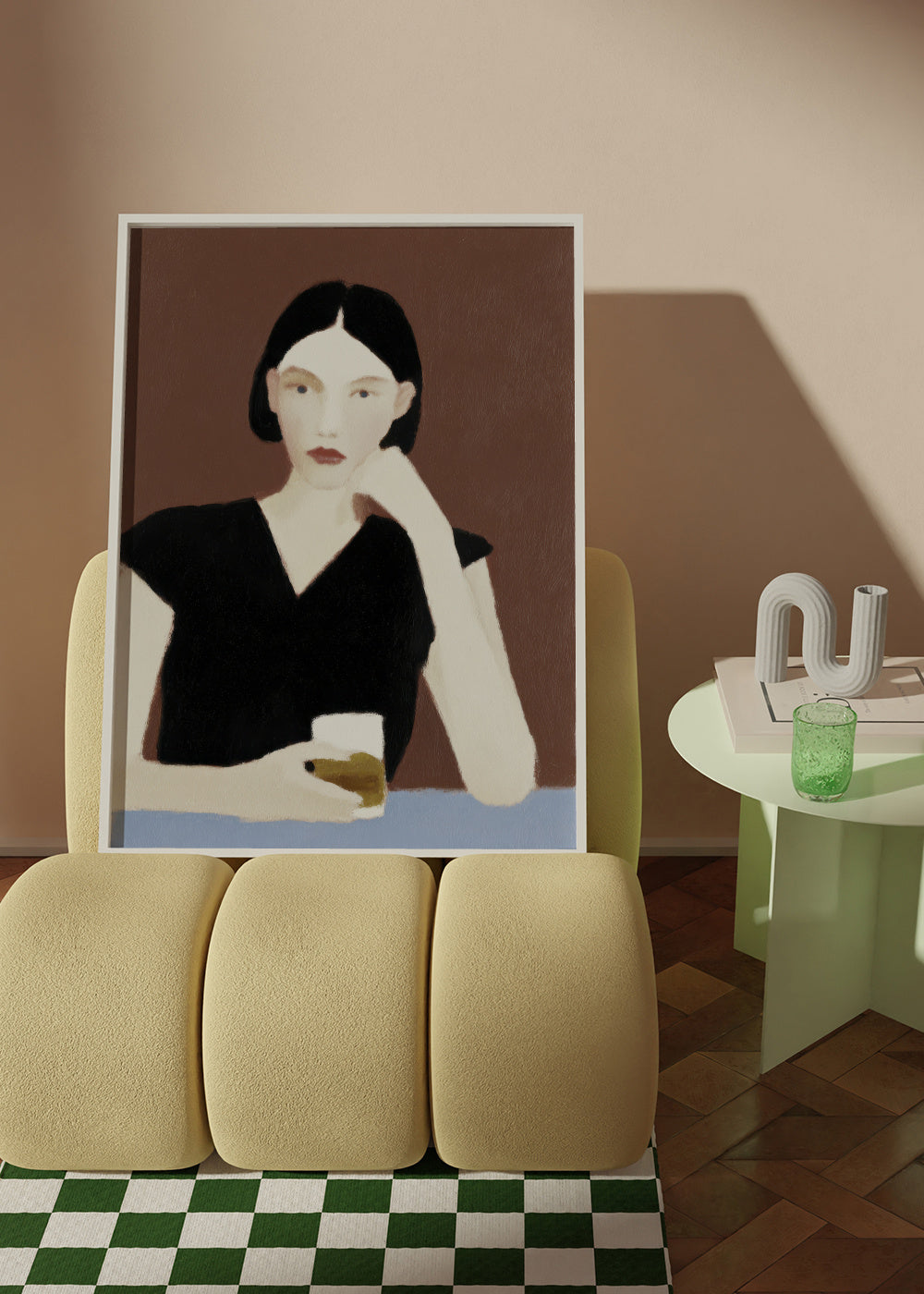 The Pensive Drinker - Framed poster in an interior