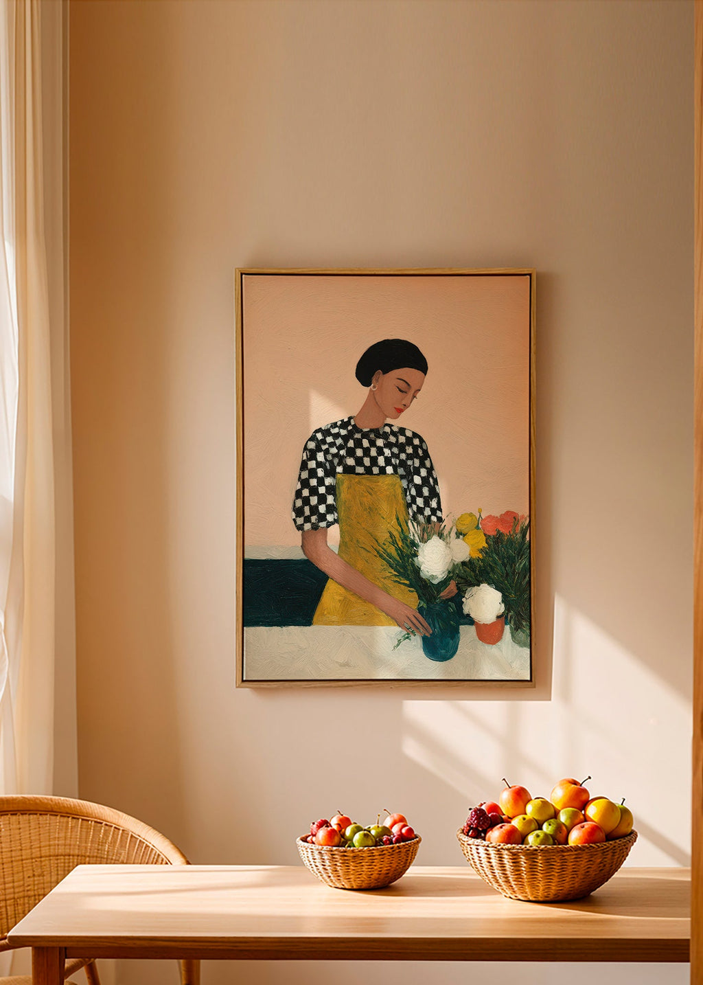 Lámina botánica: florista con ramo y delantal amarillo – Canvas1