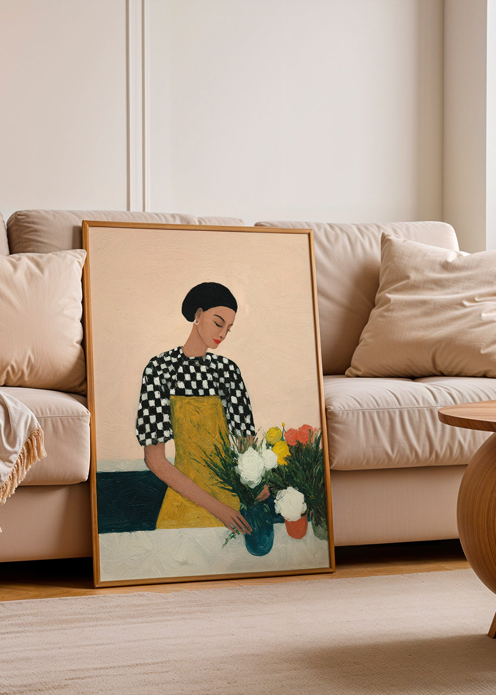Lámina botánica: florista con ramo y delantal amarillo – Product1