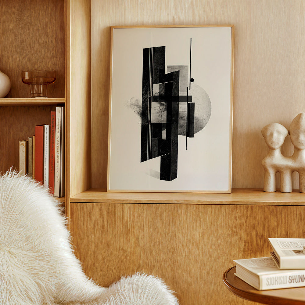 Cuadro en blanco y negro con monolitos geométricos – Product1