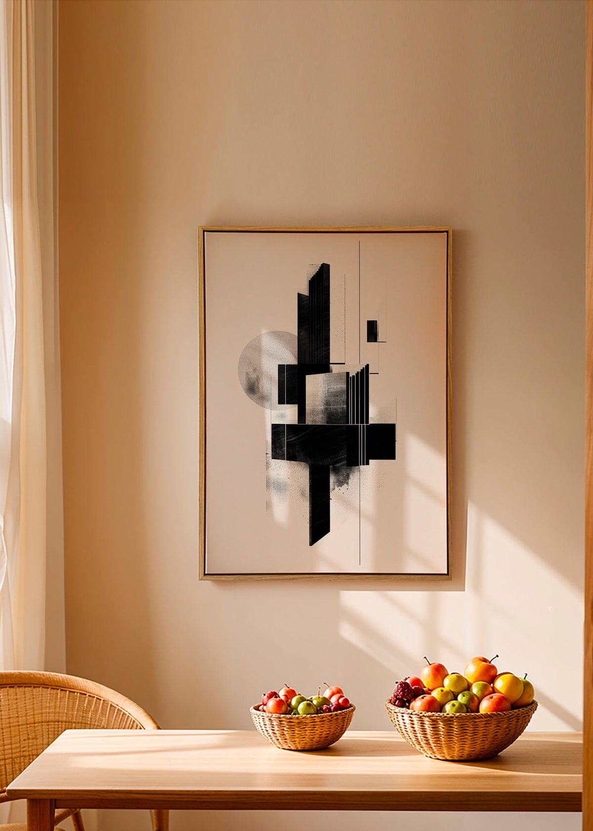 Cuadro geométrico en blanco y negro con formas arquitectónicas – Canvas1