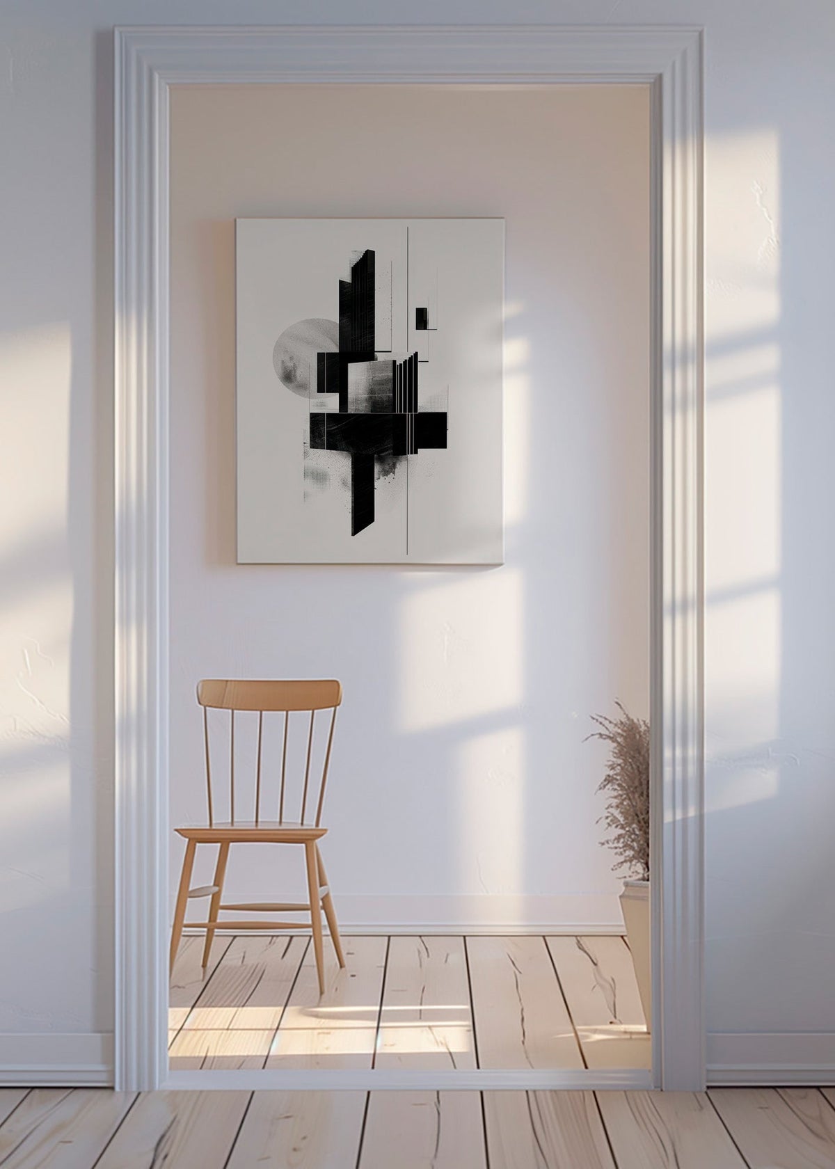Cuadro geométrico en blanco y negro con formas arquitectónicas – Canvas