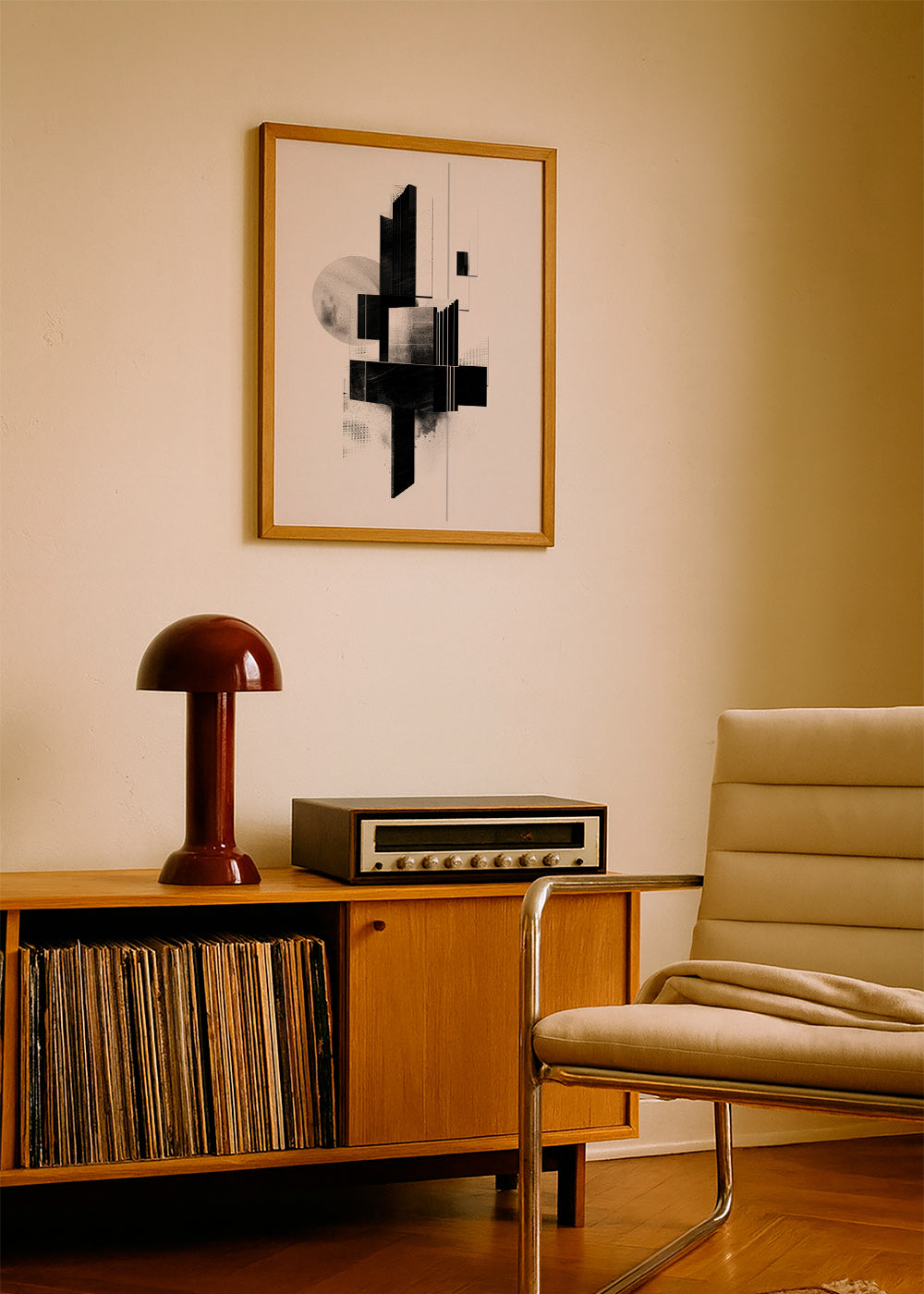 Cuadro geométrico en blanco y negro con formas arquitectónicas – Product1
