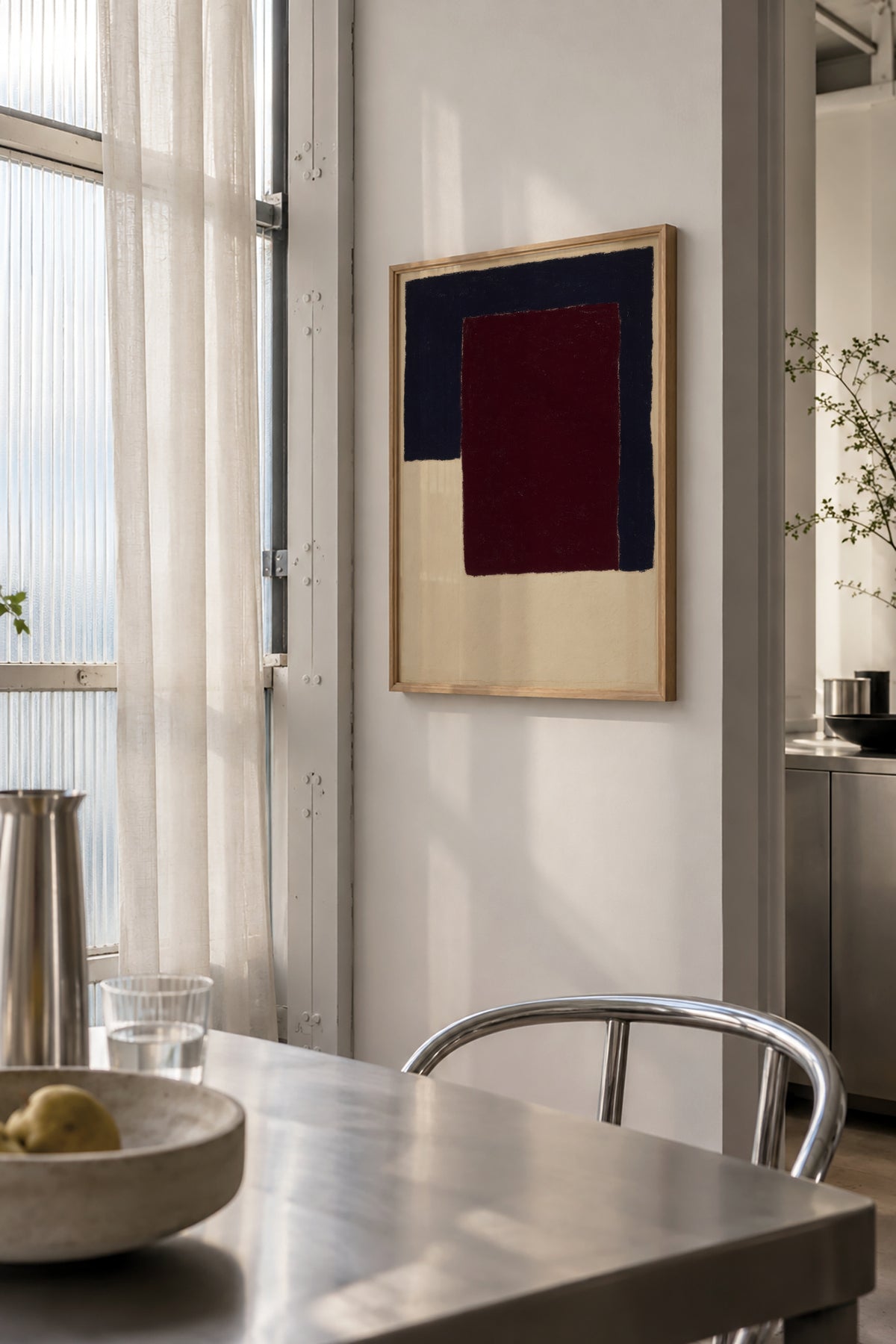 Burgundy Corner VI - Framed poster in an interior