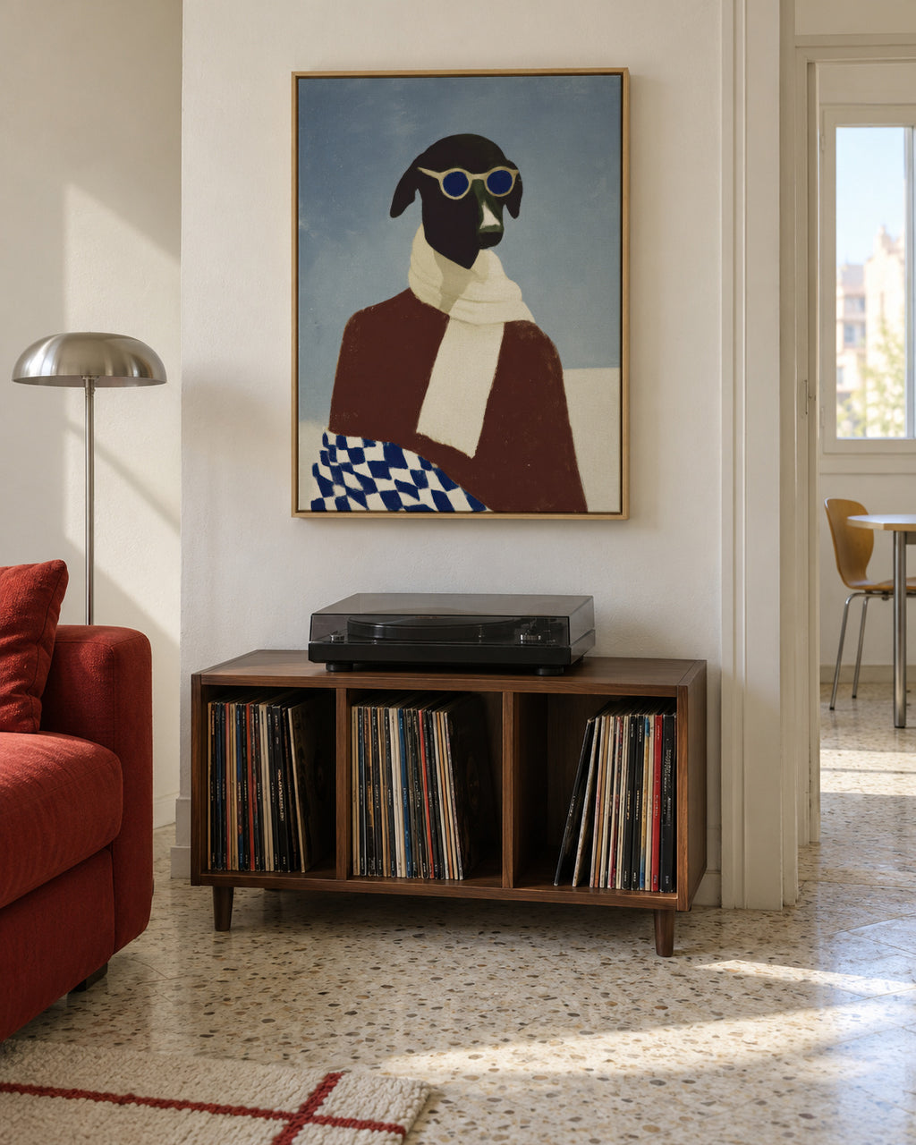 Winter Dog I - Framed canvas in an interior