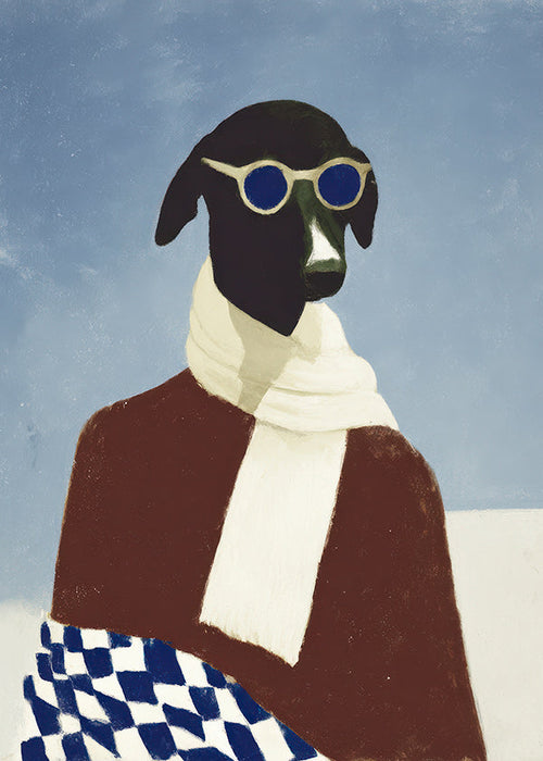 Cuadro perro invernal con bufanda