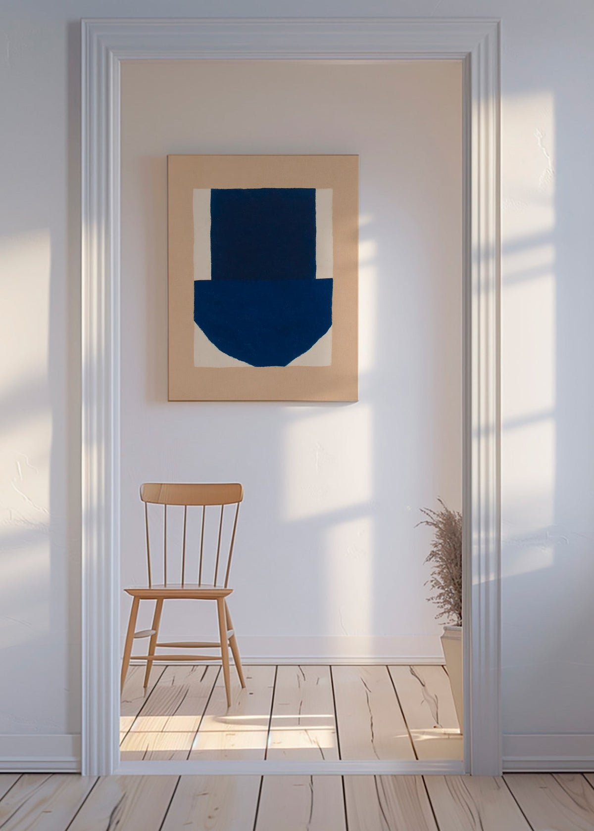Cuadro geométrico con bloque azul marino – Canvas