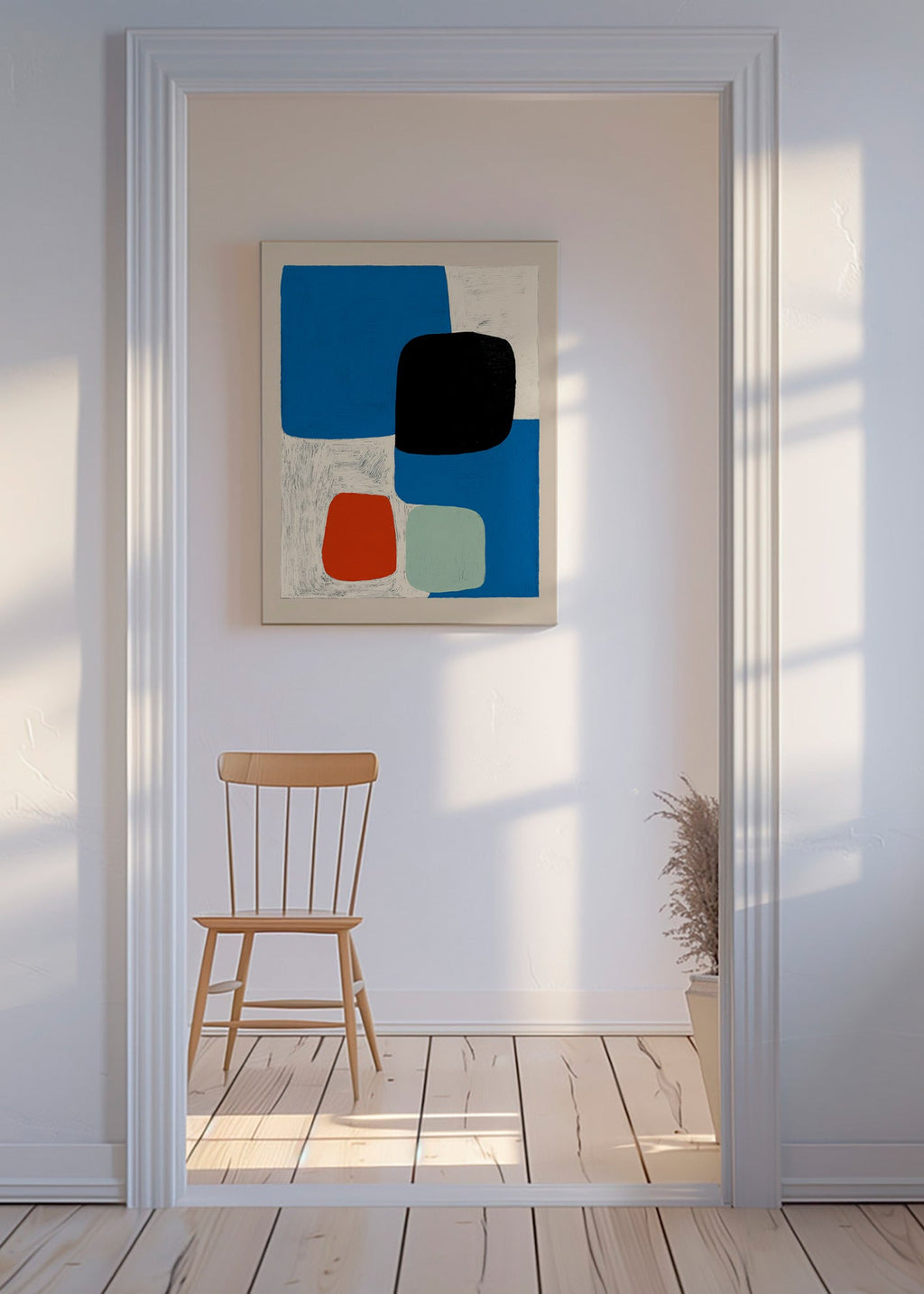 Cuadro abstracto con formas azules y bloque negro – Canvas