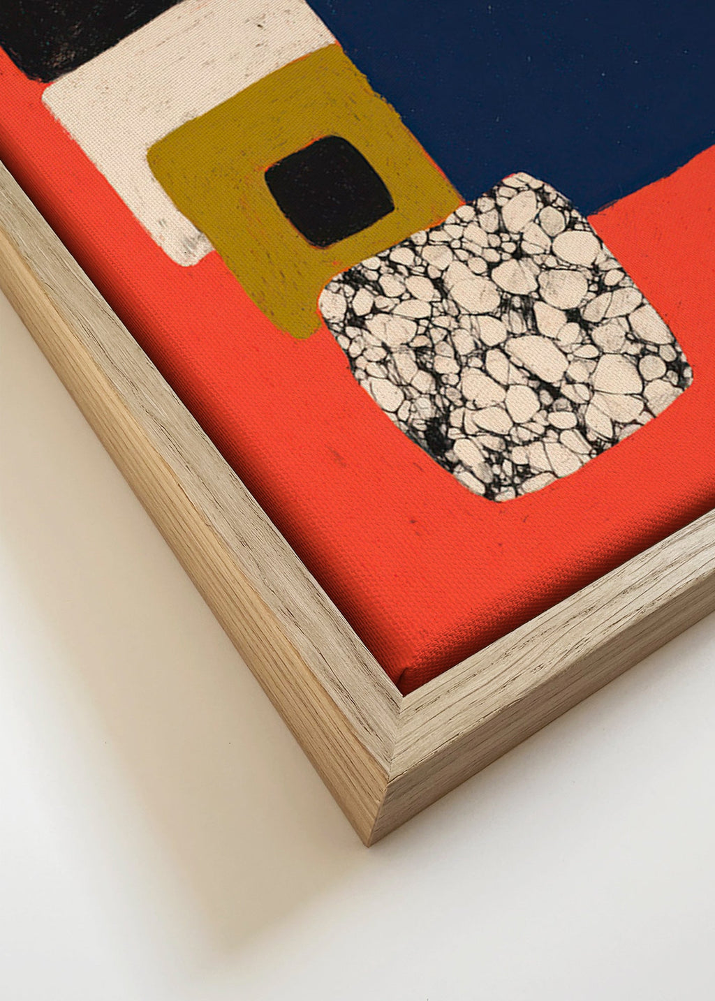 Cuadro geométrico en rojo y azul – Canvas detail