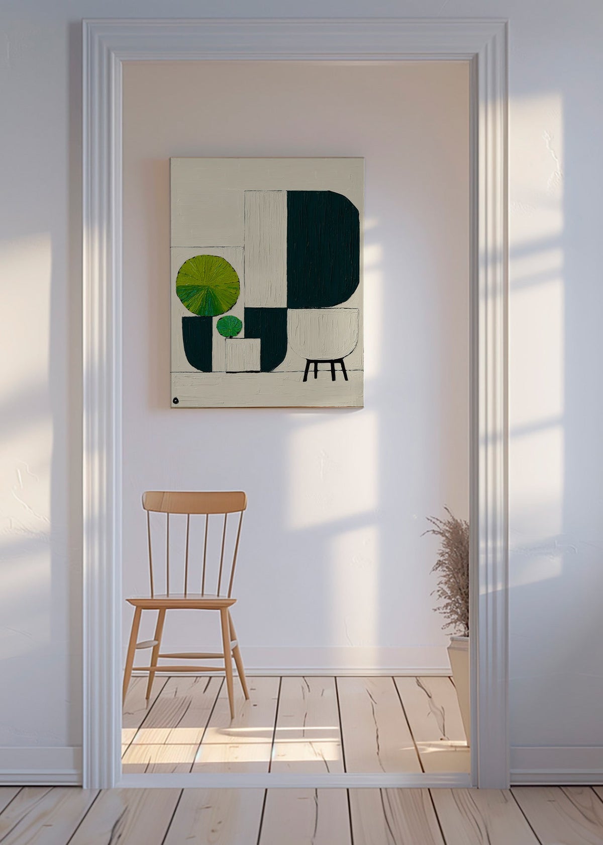 Lámina botánica geométrica con hojas verdes – Canvas