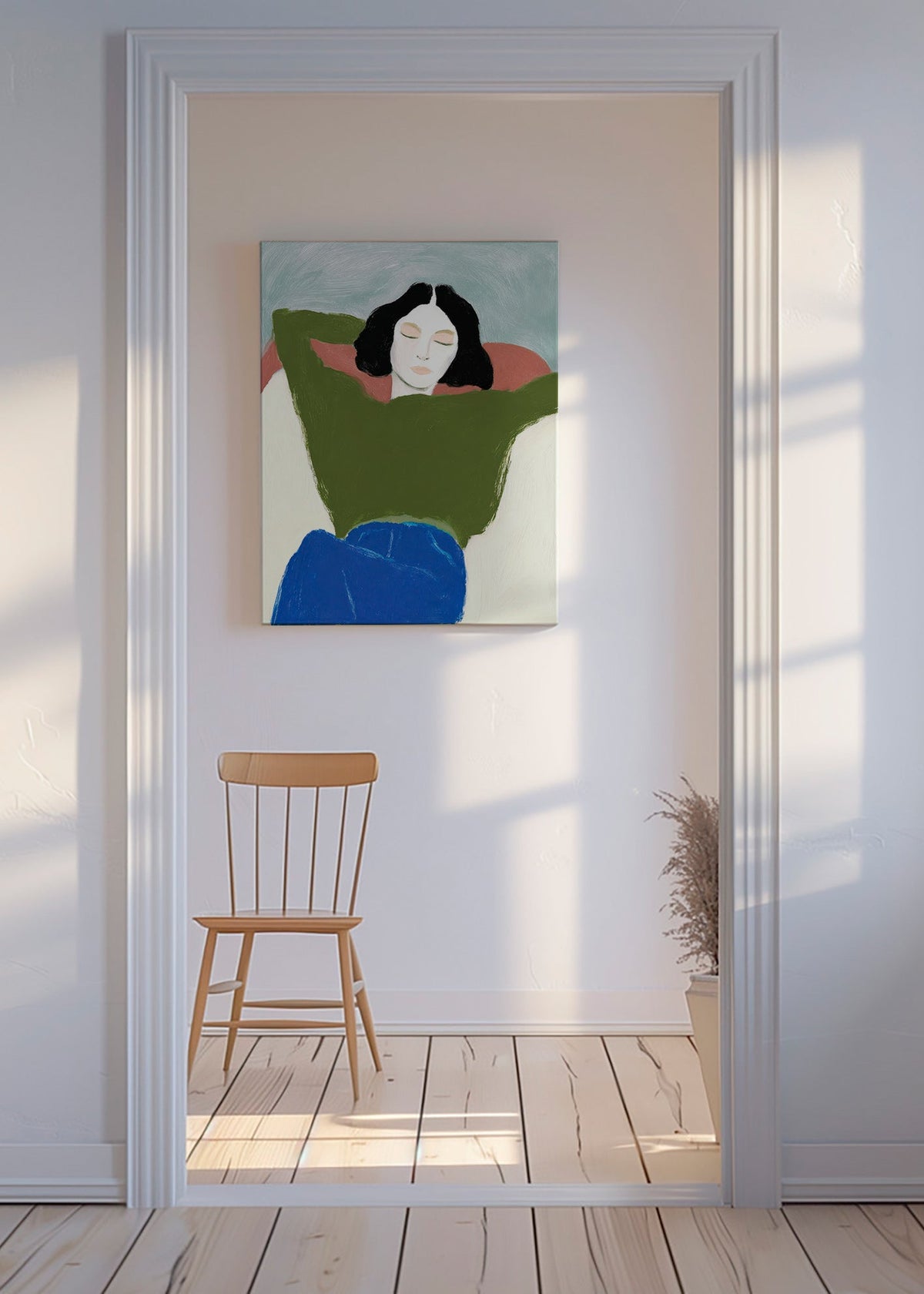 Ilustración reclinada con suéter verde – Canvas