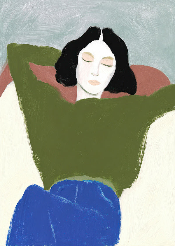 Ilustración reclinada con suéter verde