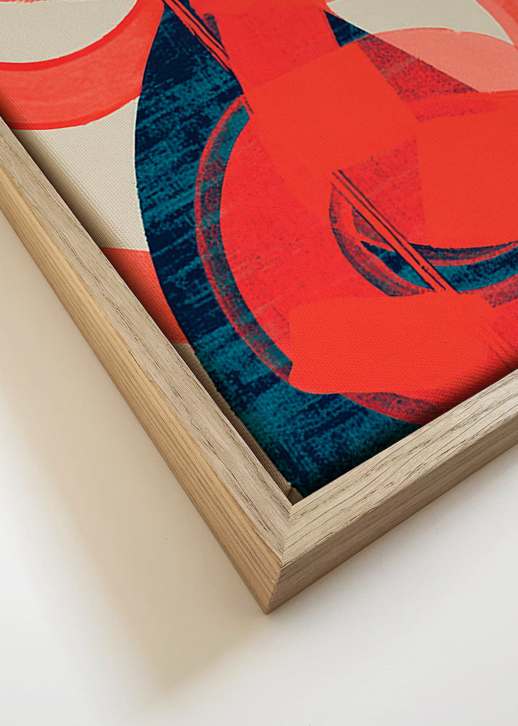 Cuadro abstracto con remolinos rojos y gesto vertical – Canvas detail