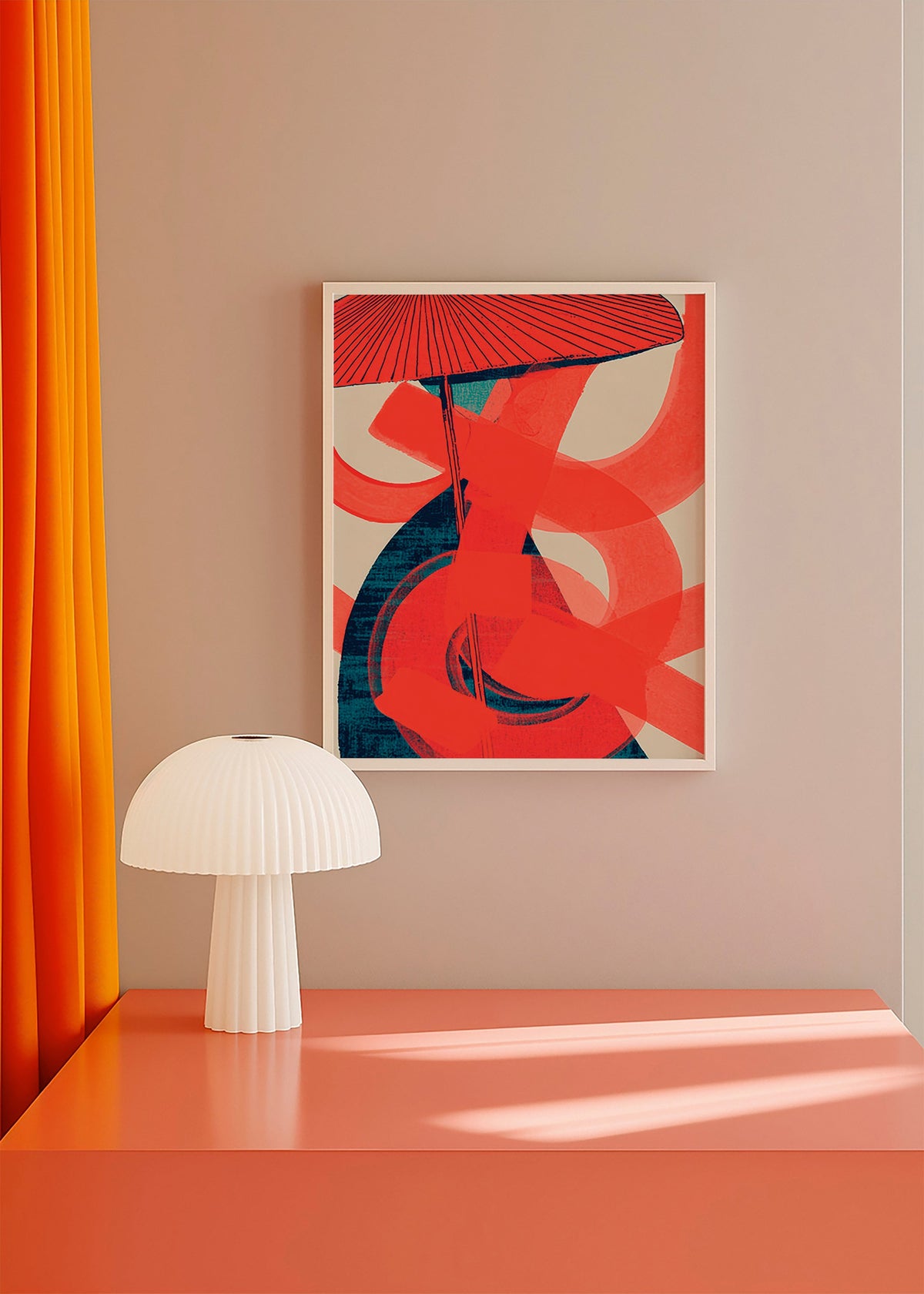 Cuadro abstracto con remolinos rojos y gesto vertical – Product1