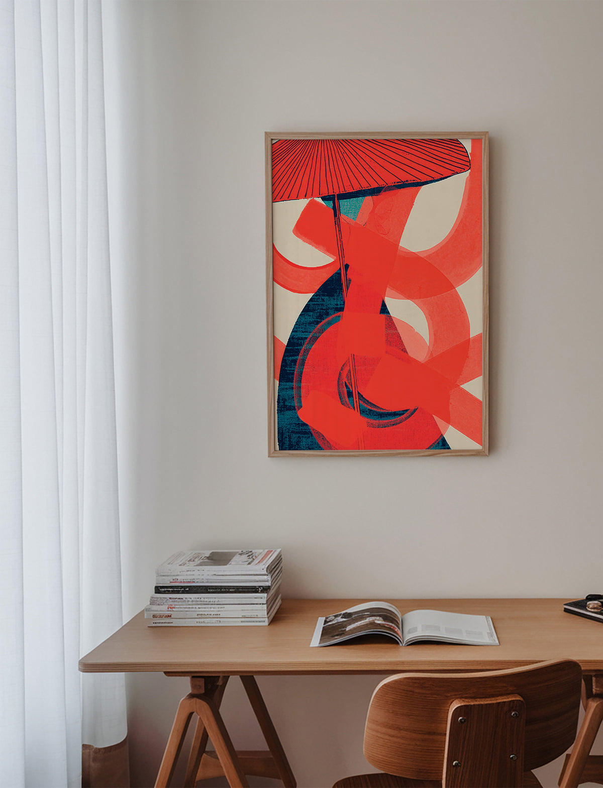 Cuadro abstracto con remolinos rojos y gesto vertical – Product3