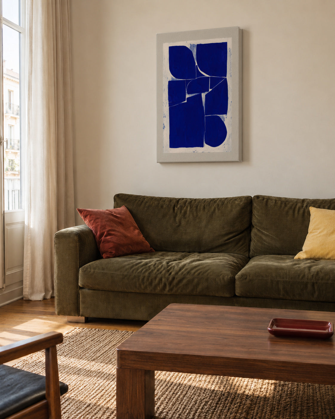 Indigo Mosaic I - Unframed canvas in an interior