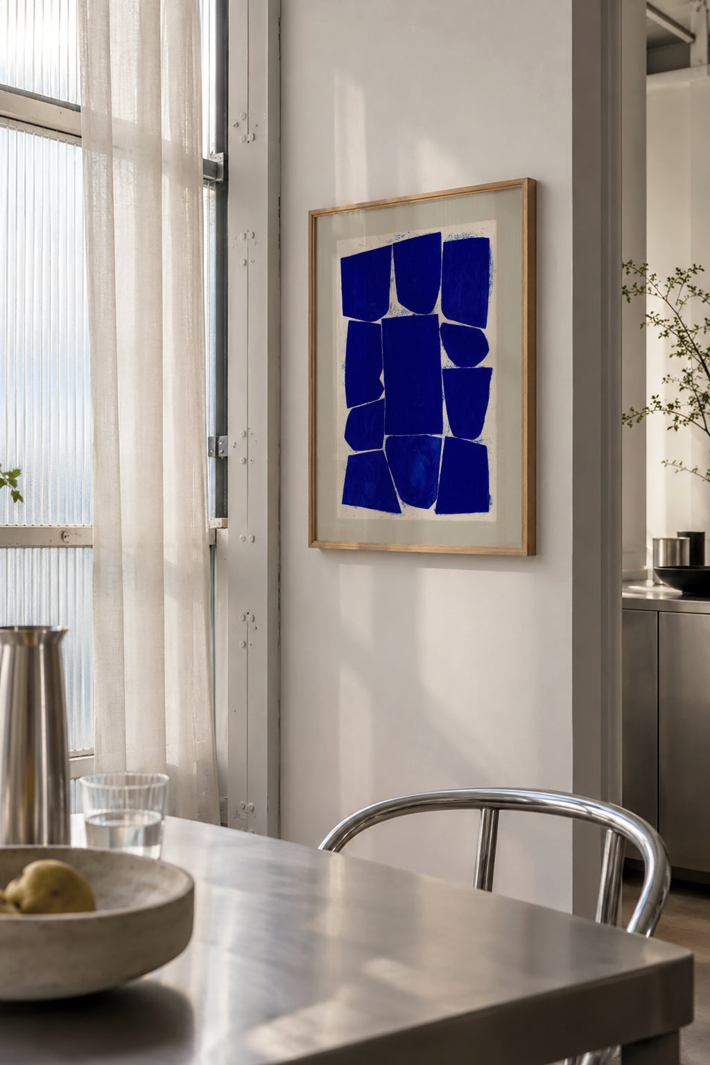 Indigo Mosaic II - Framed poster in an interior