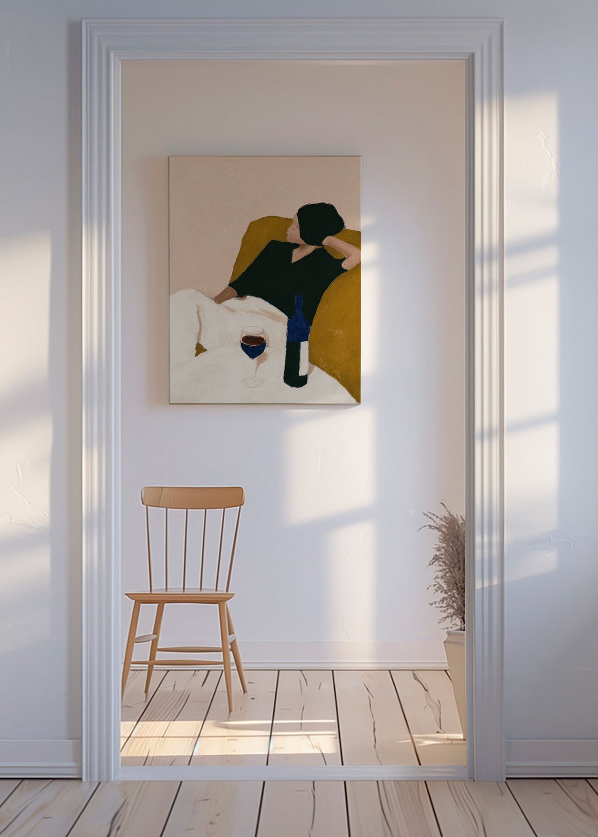 Cuadro de cocina con vino y sillón mostaza – Canvas