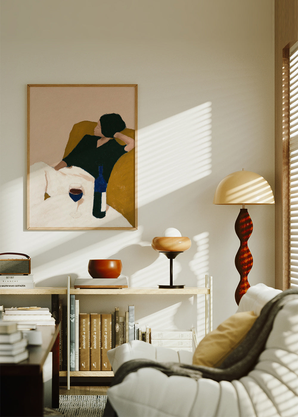 Cuadro de cocina con vino y sillón mostaza – Product1