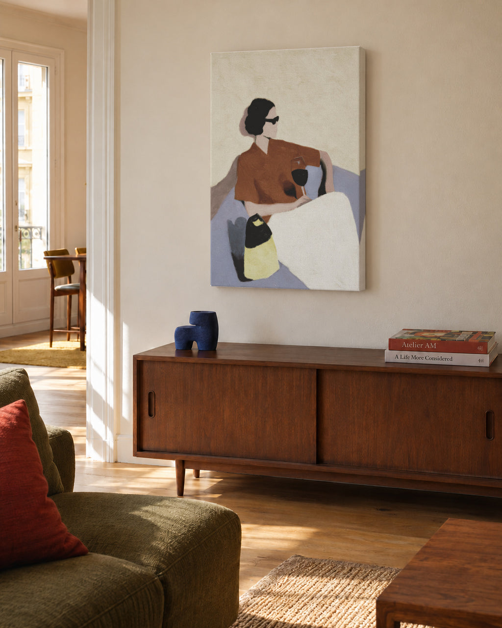 Golden Hour Sip - Unframed canvas in an interior