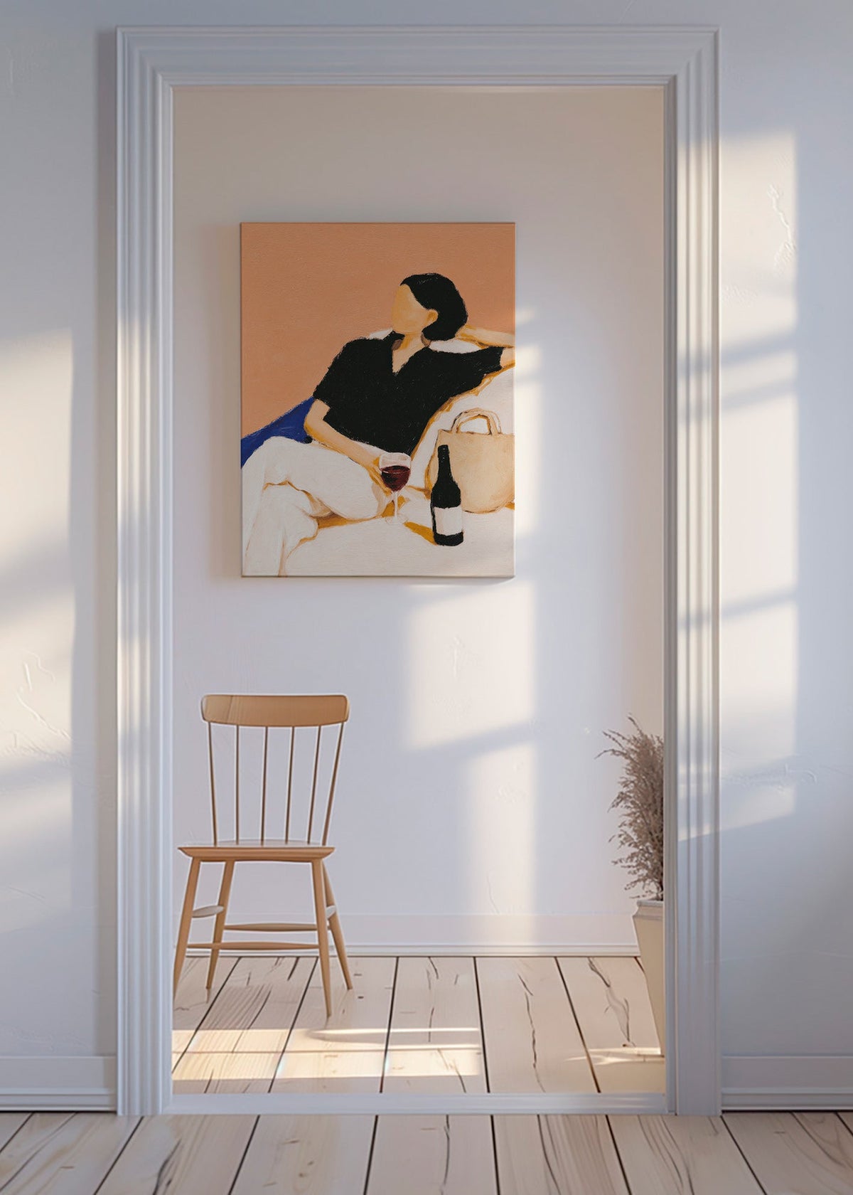 Cuadro de cocina con figura relajada y copa de vino – Canvas