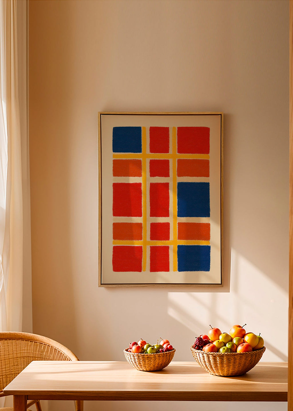 Cuadro geométrico rejilla de bloques rojo y azul – Canvas2