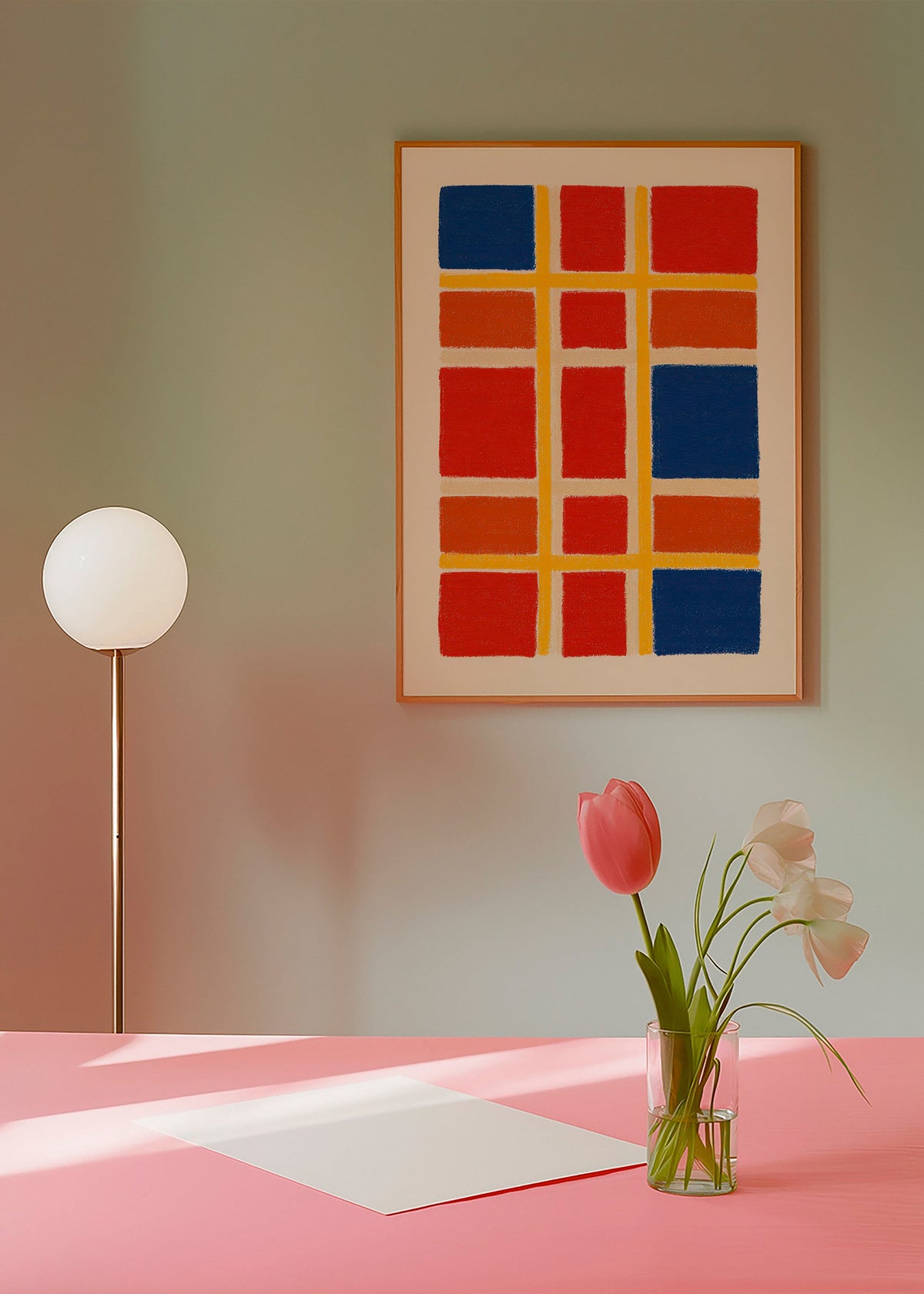 Cuadro geométrico rejilla de bloques rojo y azul – Product1