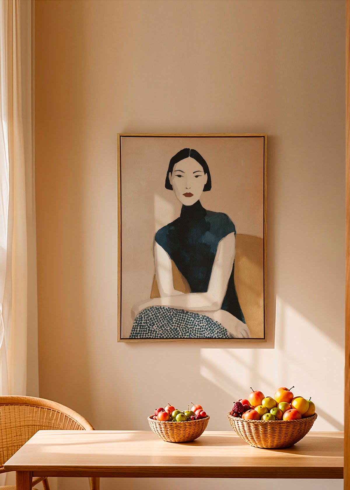 Ilustración femenina con cuello alto y gesto sereno – Canvas2