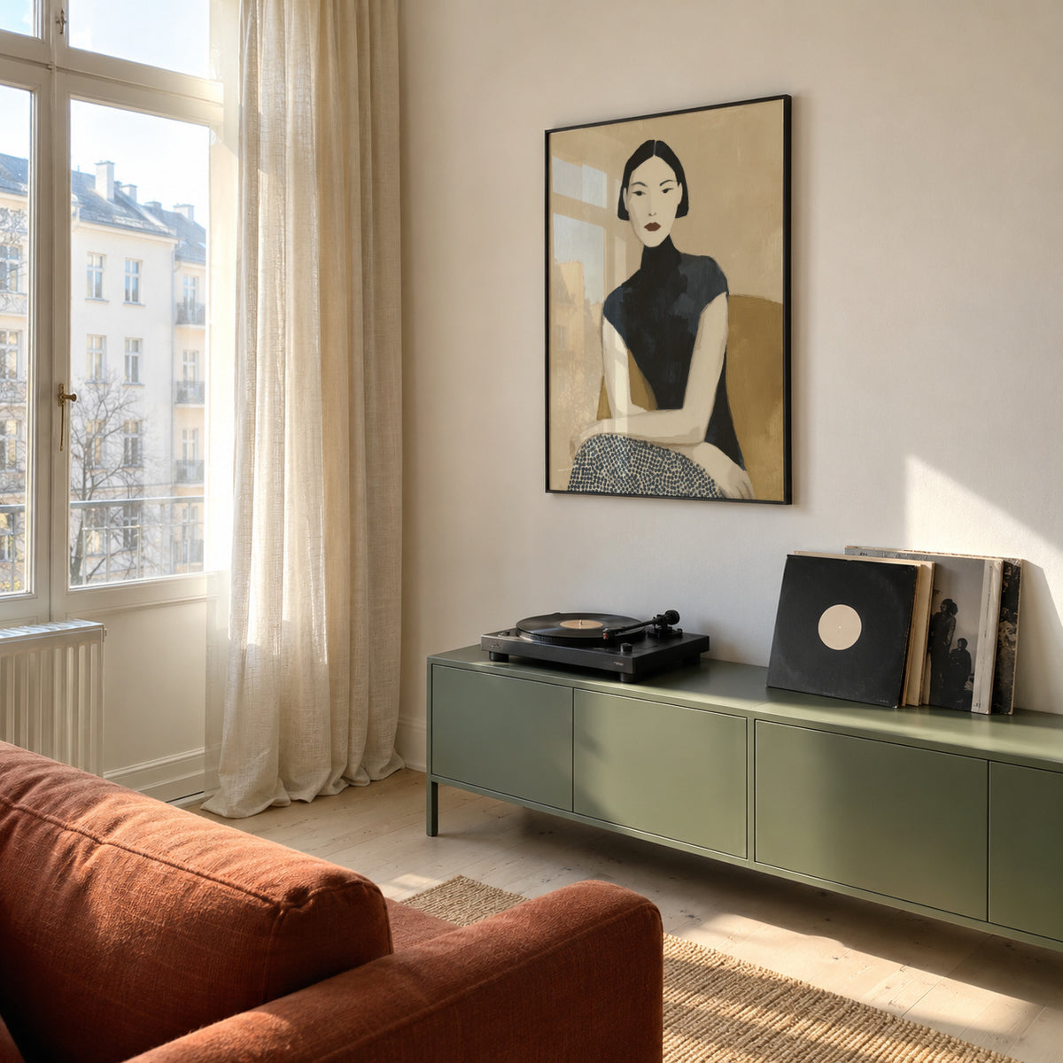 High Neck Elegance - Framed poster in an interior