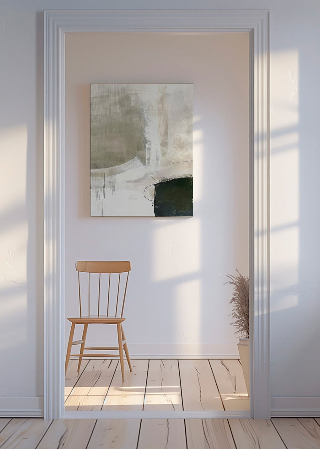 Cuadro abstracto en beige y trazos oscuros – Canvas