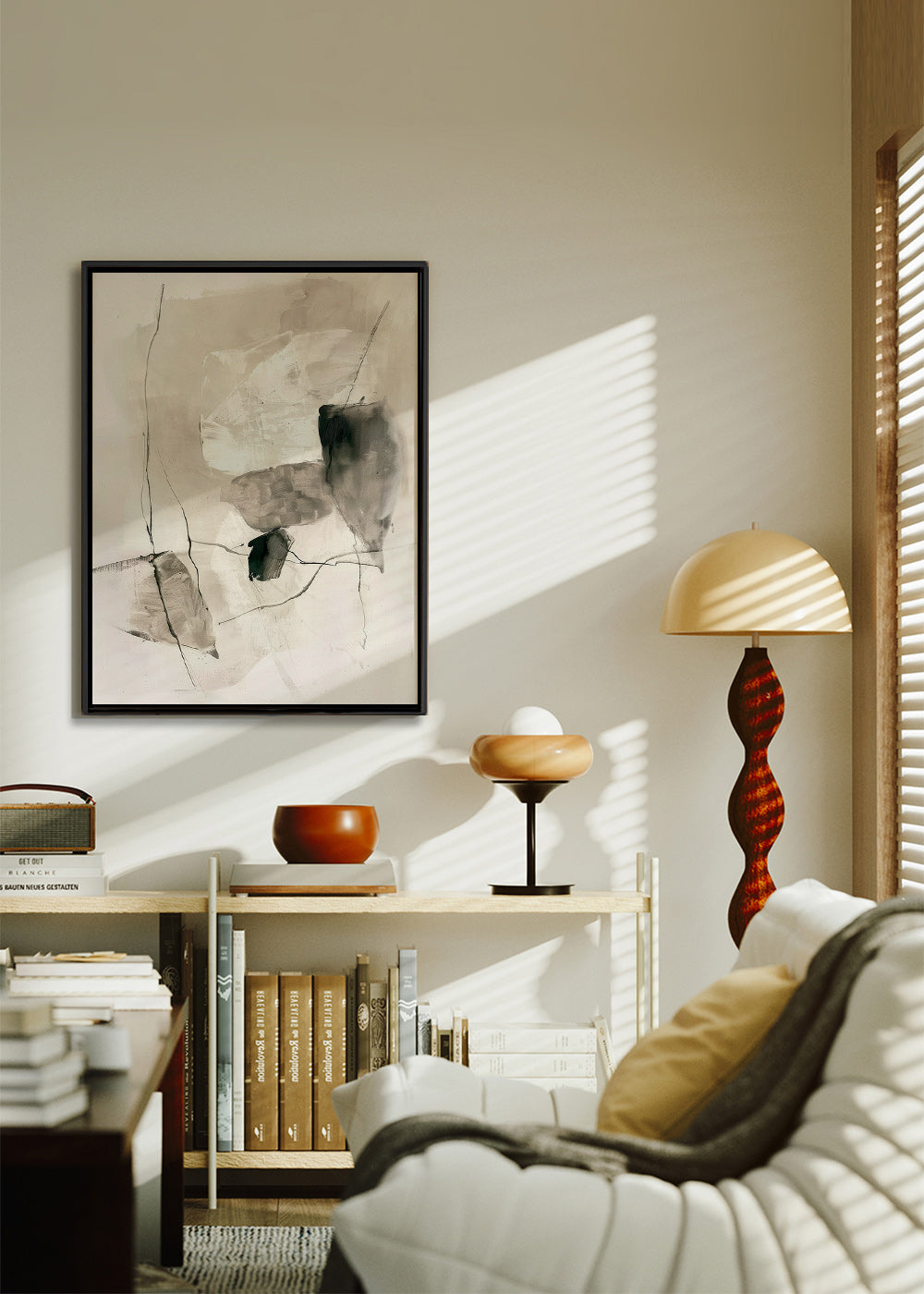 Cuadro abstracto en tinta y lavados beige – Canvas2