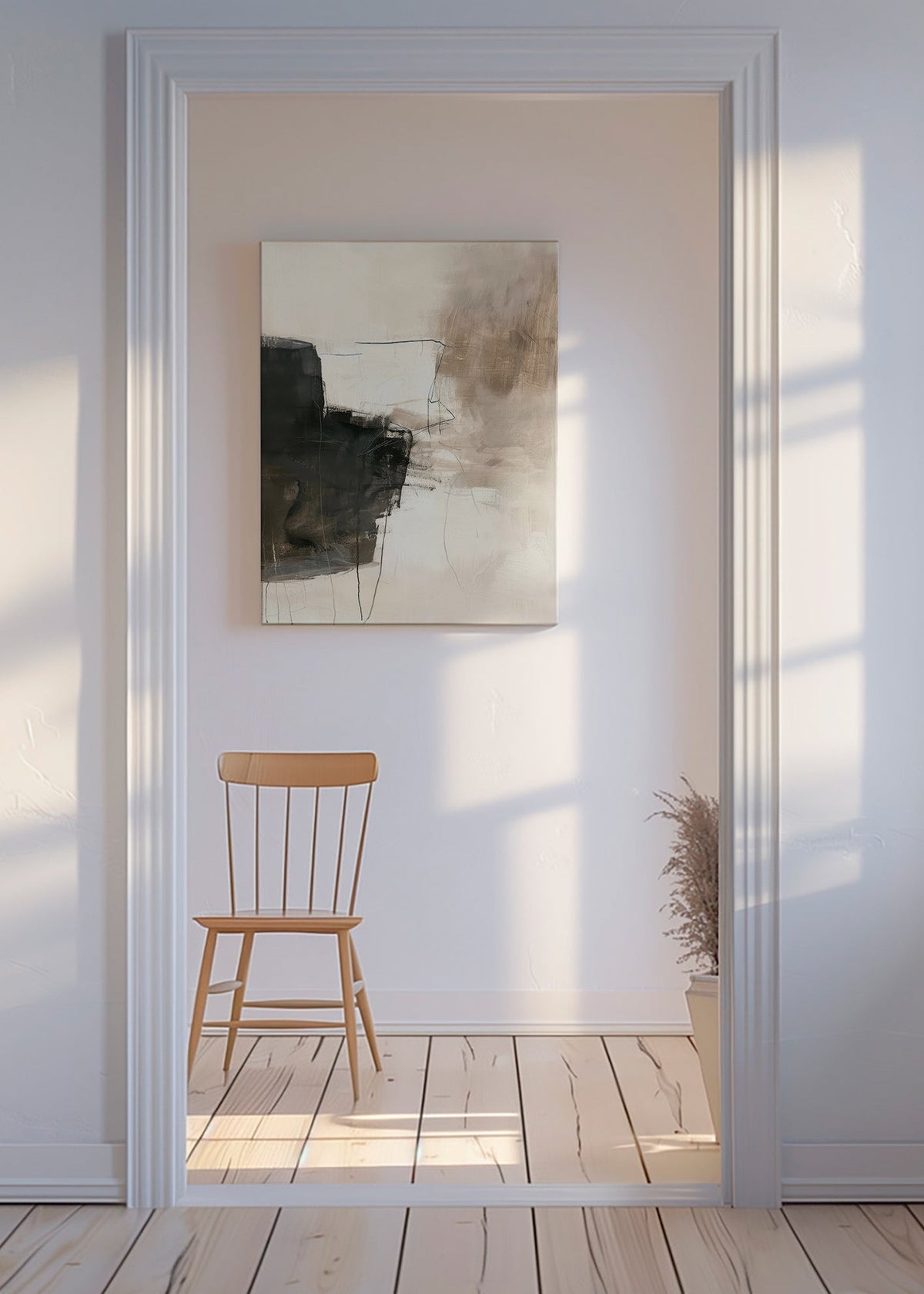 Cuadro abstracto neutro con bloque oscuro – Canvas