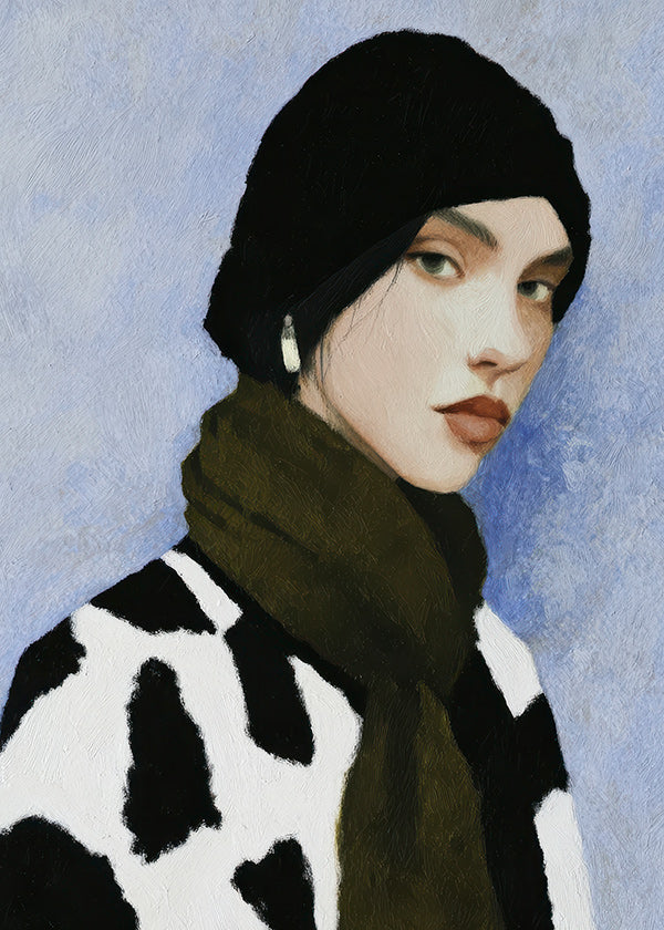 Ilustración de retrato con estampado vaca