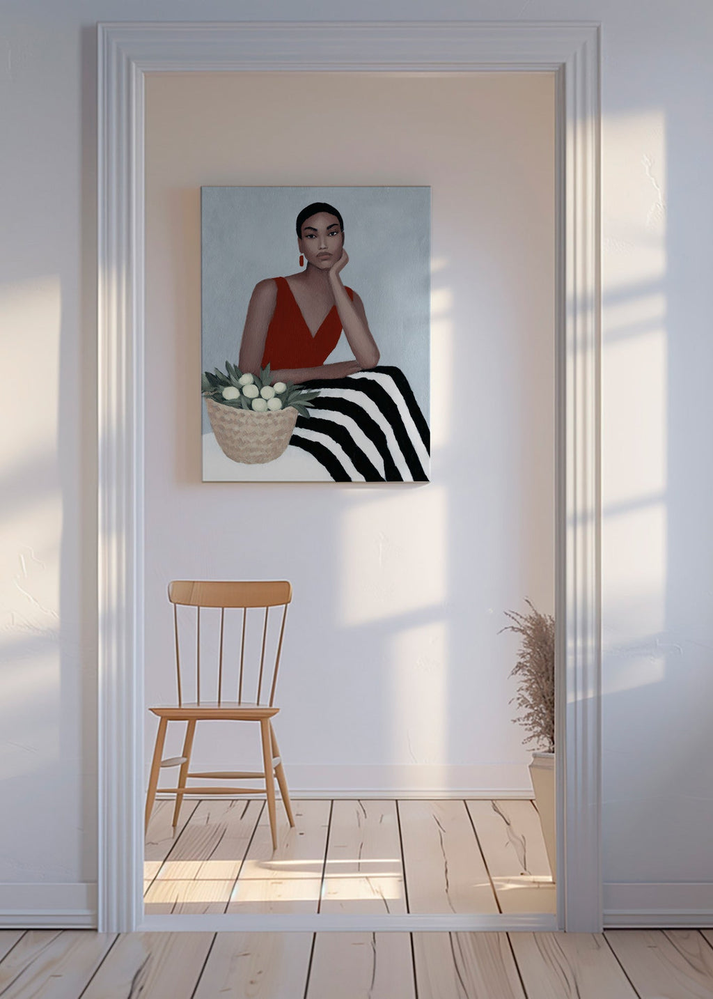 Ilustración de mujer con vestido rojo – Canvas