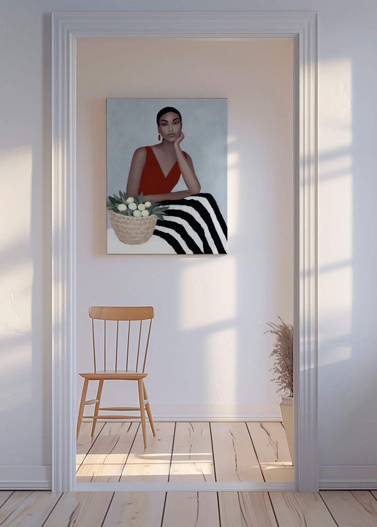 Ilustración de mujer con vestido rojo – Canvas