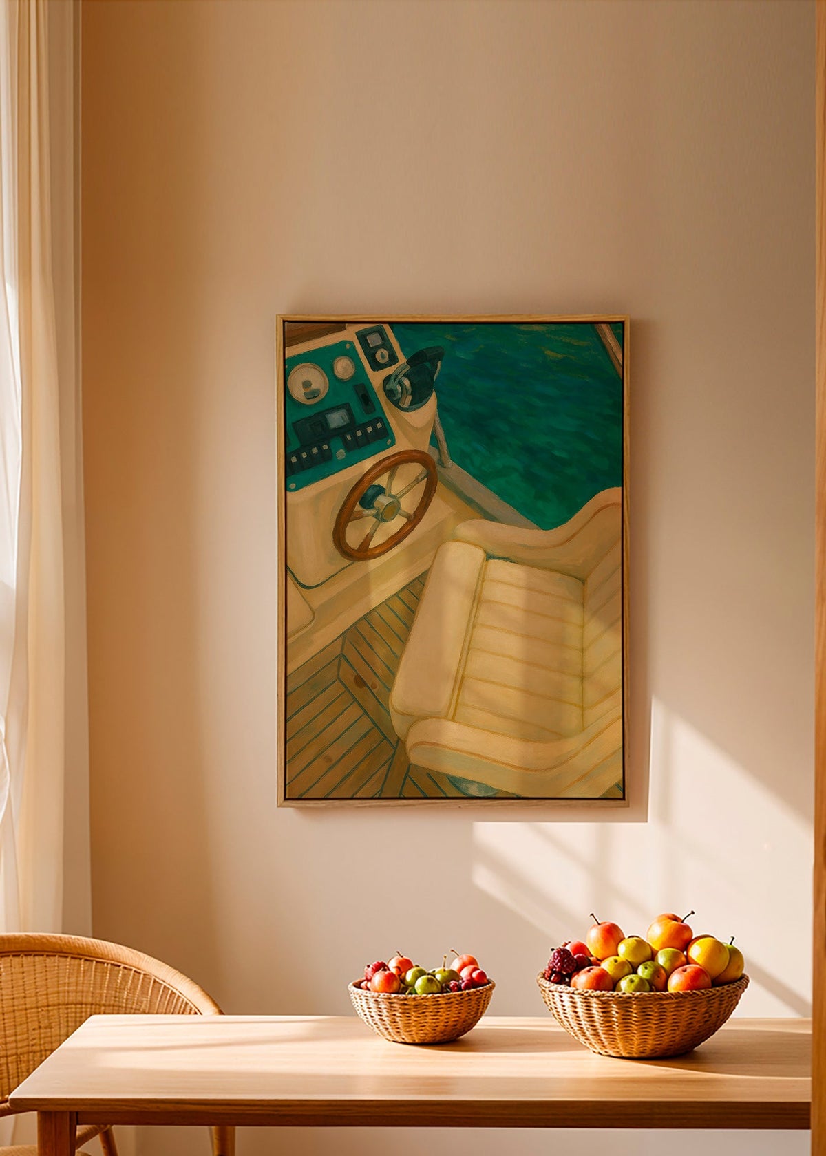 Cuadro de paisaje con timón y mar turquesa – Canvas2