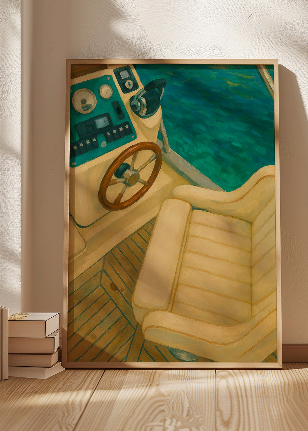 Cuadro de paisaje con timón y mar turquesa – Product1