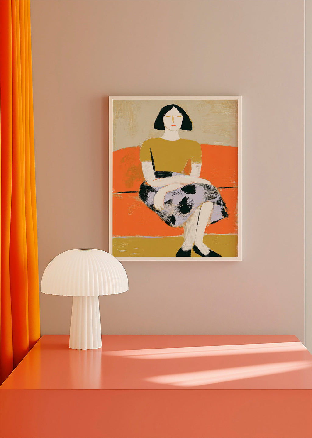 Ilustración femenina sobre sofá naranja – Product3